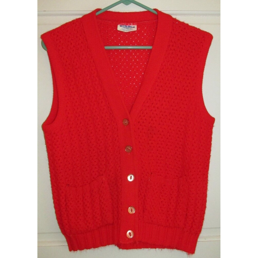 VINTAGE Womens Miss Scotch English Red Button Up V-Neck Sweater Vest Size Medium